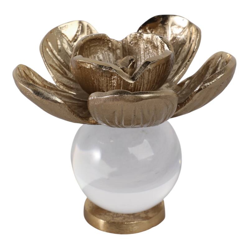 Metal Sculpture Flower Statue with Orb Base Decorative Style - 5" Gold - 5.5" x 5.5" x 5"