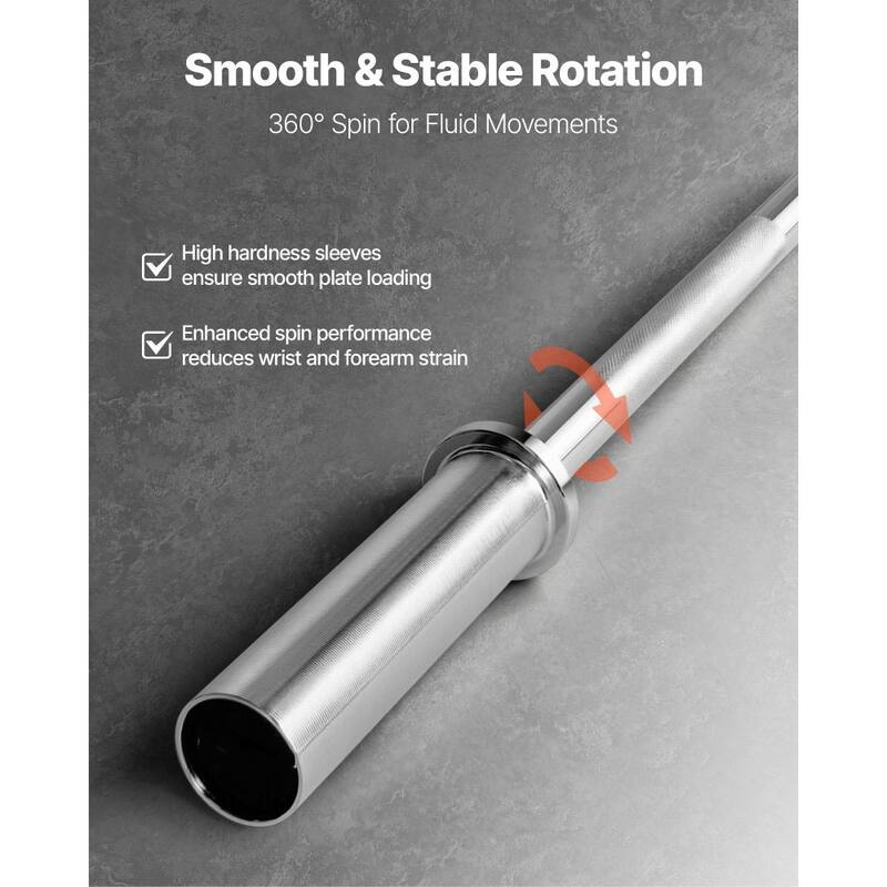Silver Solid Steel Barbell with 500lbs Capacity and Rotating Sleeves and Knurled Grip