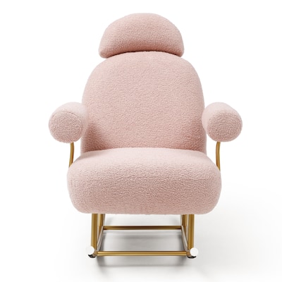 Modern Sherpa Fabric Nursery Rocking Chair,Accent Upholstered Rocker Glider Chair, Armchair with Gold Metal Frame