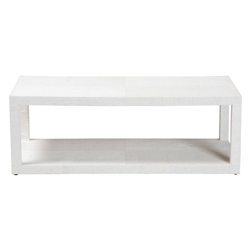 Oaklynn Natural Grasscloth Coffee Table - Two-Tier Cocktail Table with Open Frame, Modern Coastal Centerpiece, White