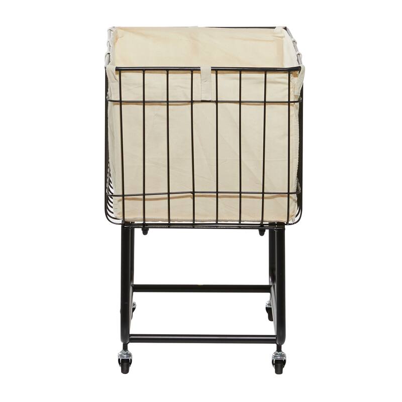 Metal Deep Set Wire Basket Storage Cart with Wheels and Fabric Lining - Black - Roche River Decor