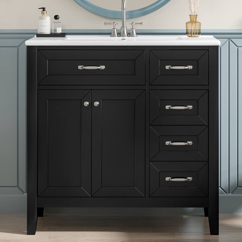 36-Inch White Bathroom Vanity Set – Solid Frame & MDF Construction with Sink Combo‌ - Black
