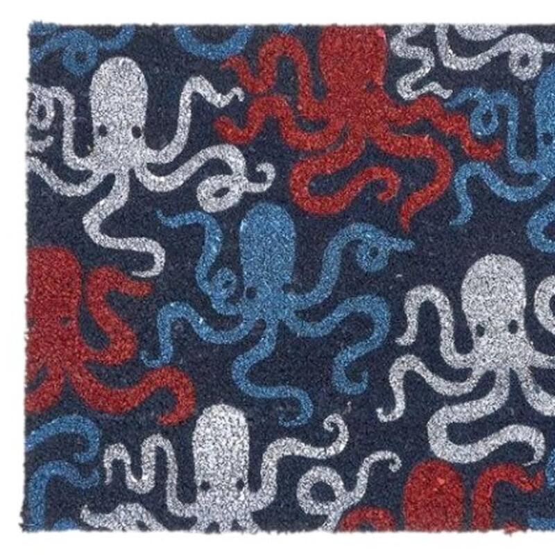 HomeRoots 16" X 30" Blue Red And White Octopus Indoor Coir Door Mat - 15.70' X '29.60
