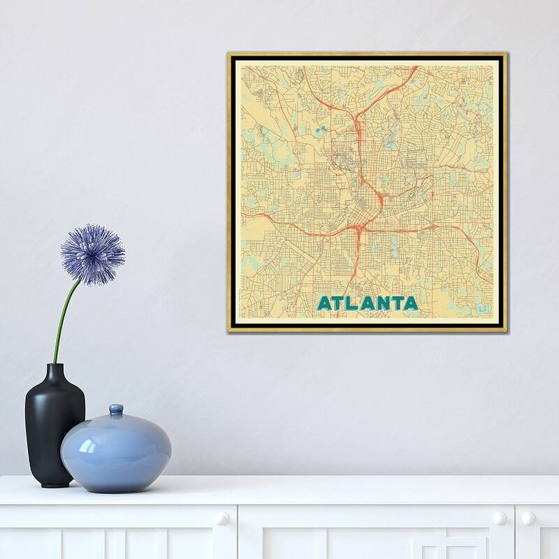iCanvas "Atlanta Retro Urban Blueprint Map" by Hubert Roguski Framed Canvas Print