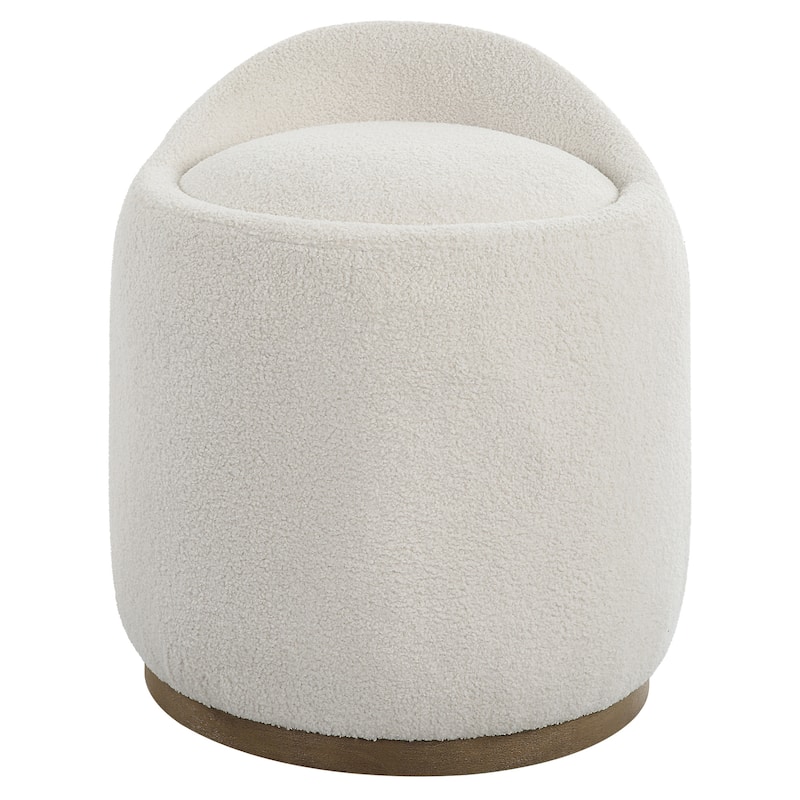 Upholstered Fluffy Swivel Pouf Ottoman - 24" - White and Brown