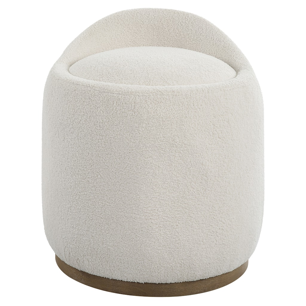 Upholstered Fluffy Swivel Pouf Ottoman - 24" - White and Brown