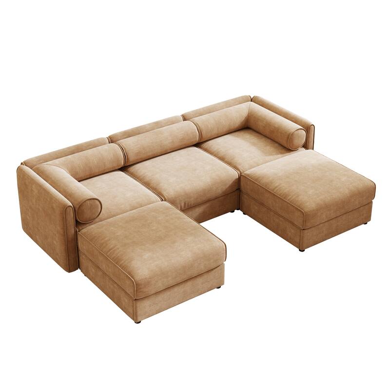 GDFStudio - Larkspur Chenille 3-Seater Sofa With Dual Ottoman