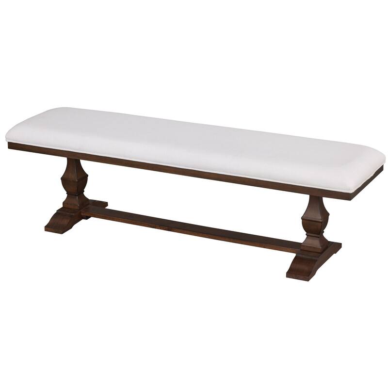 Farmhouse Dining Chair and Bench Set, Solid Wood Upholstered Armless Chair and Dining Bench with Turned Legs