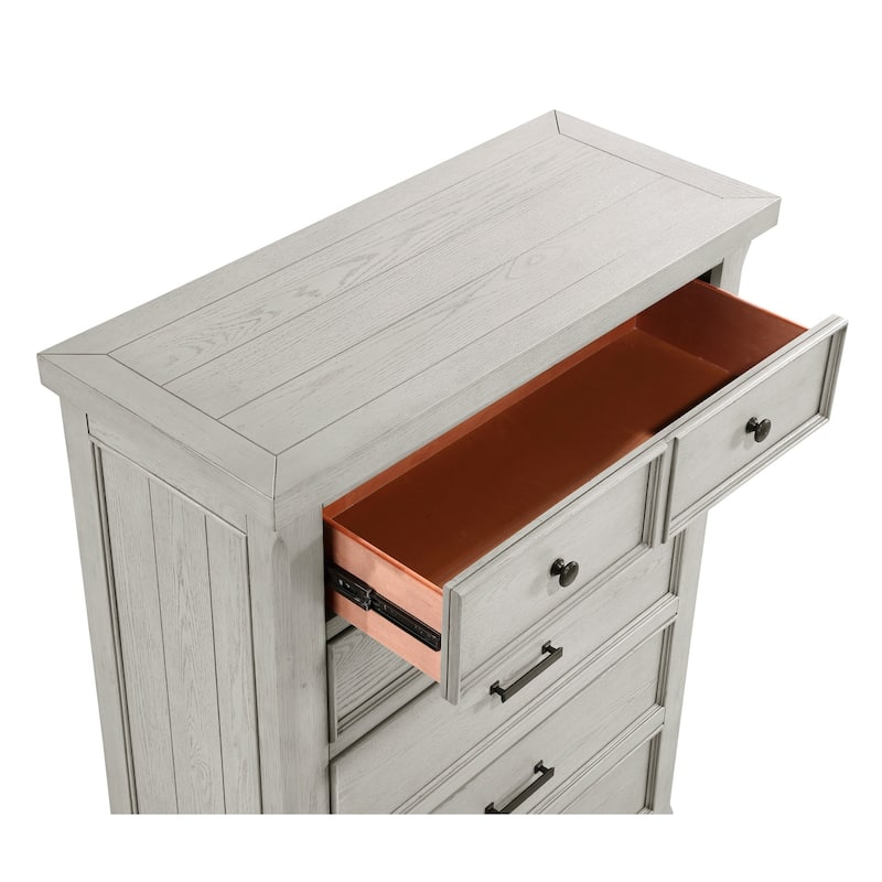 Myna 57 Inch Tall Dresser Chest with 7 Drawers, Rustic White Oak Veneer