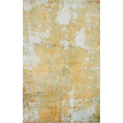Hand Knotted Oriental Viscose Silk Carpet Modern All-Over Oranges & Rust Abstract Area Rug - 6' 4'' X 4' 6''