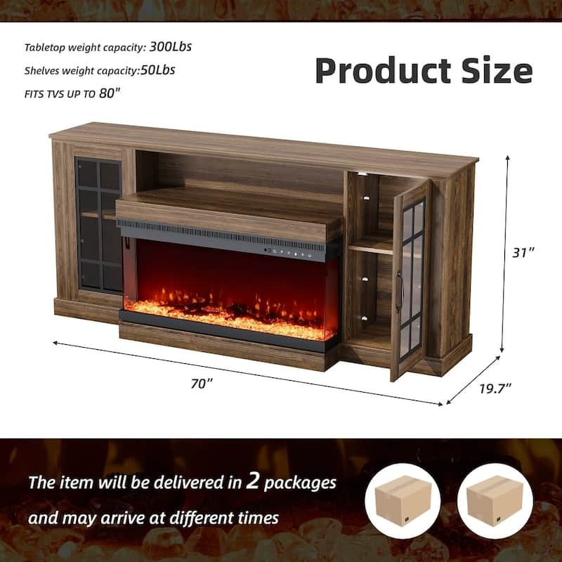 EROMMY Electric Fireplace TV Stand, Living Room Media Storage Cabinet and Entertainment Console