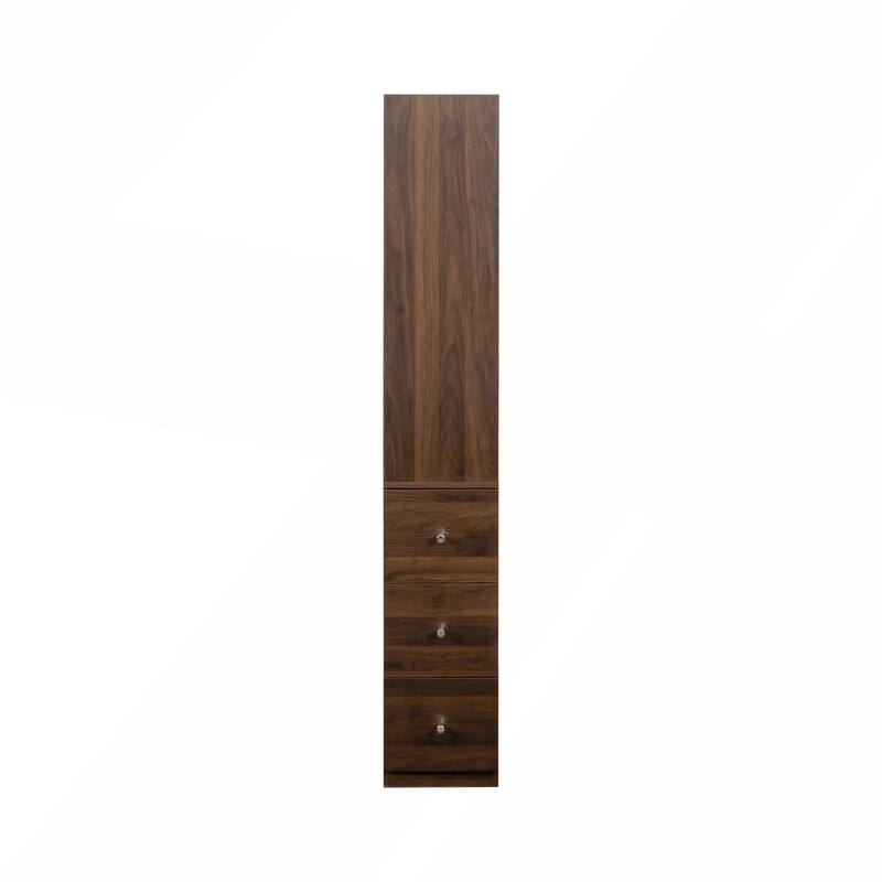 Modern Wooden Tall Display Storage Cabinet with 4-Tier Shelves and 3 Side Drawers for Living Room and Home Office
