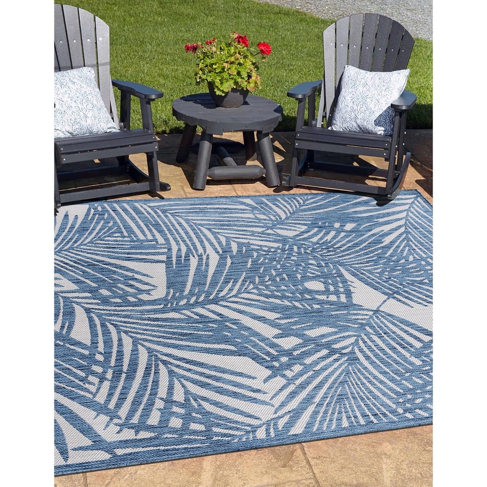 World Rug Gallery Contemporary Palm Leaf Textured Flat Weave Indoor/Outdoor Area Rug