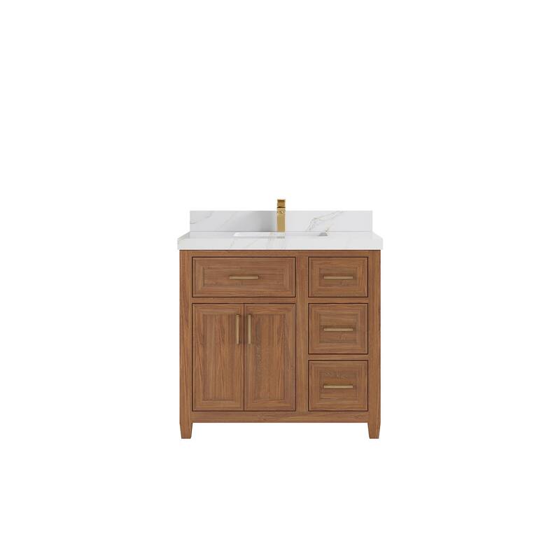 Willow Collections 36 in. W x 22 in. D Santa Monica Teak Bathroom Vanity Center with Countertop