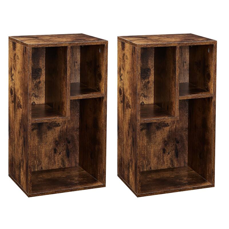 VECELO, (Set of 2)Three Open Cube Wooden Bookcase Organizer, bookshelf small, White/Black/Brown/Grey - Brown