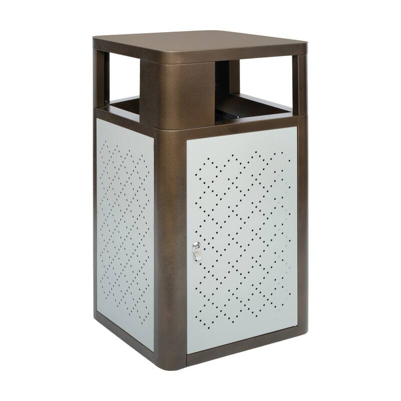 Commercial 31.4 GAL Steel Trash Can with Inner Bin, Locking Access Door - Brown