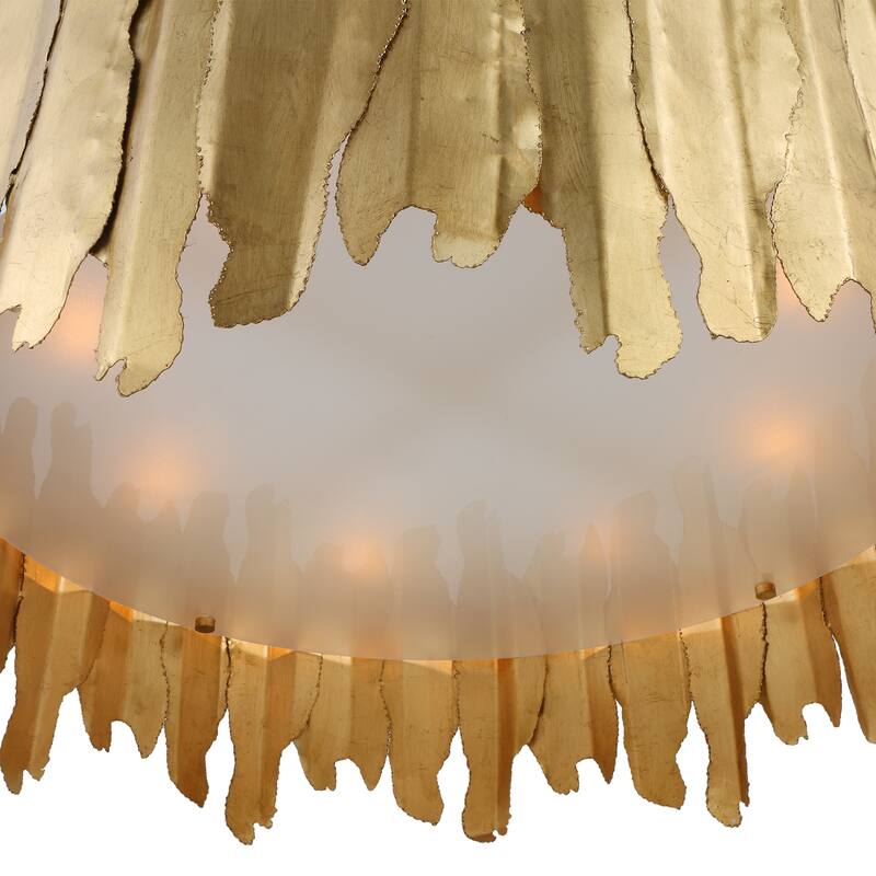 Segment Leaf Sheets Welded 8 Light Ceiling Pendant - 28" - Gold