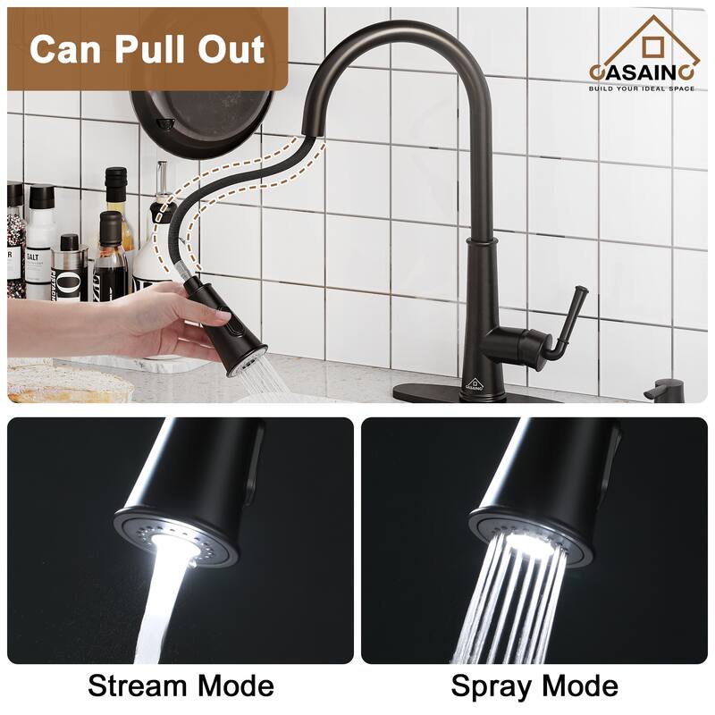 CASAINC All-in-One Fireclay 27 in. Single Bowl Undermount Kitchen Sink with Infrared Sensor Kitchen Faucet and Accessories