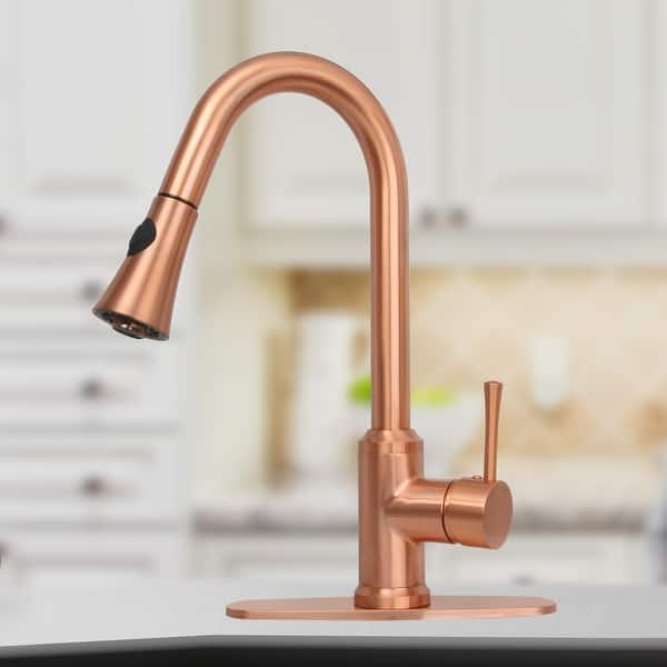 slide 2 of 9, One-Handle Pull-Down Copper Kitchen Faucet - 16" 16"