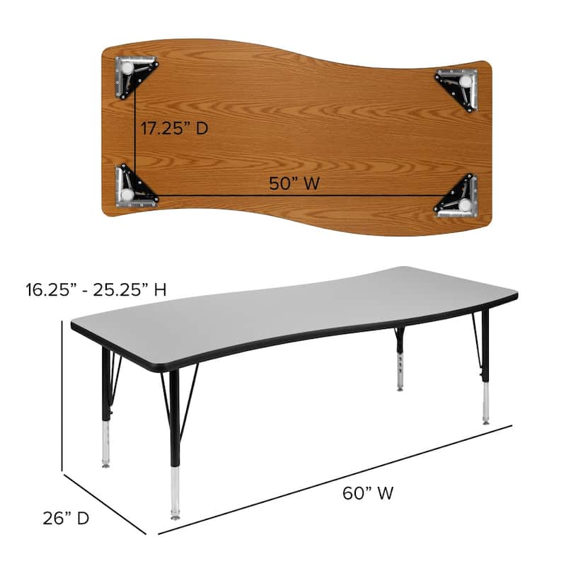 3 Piece 86" Oval Wave Flexible Grey Kids Adjustable Activity Table Set