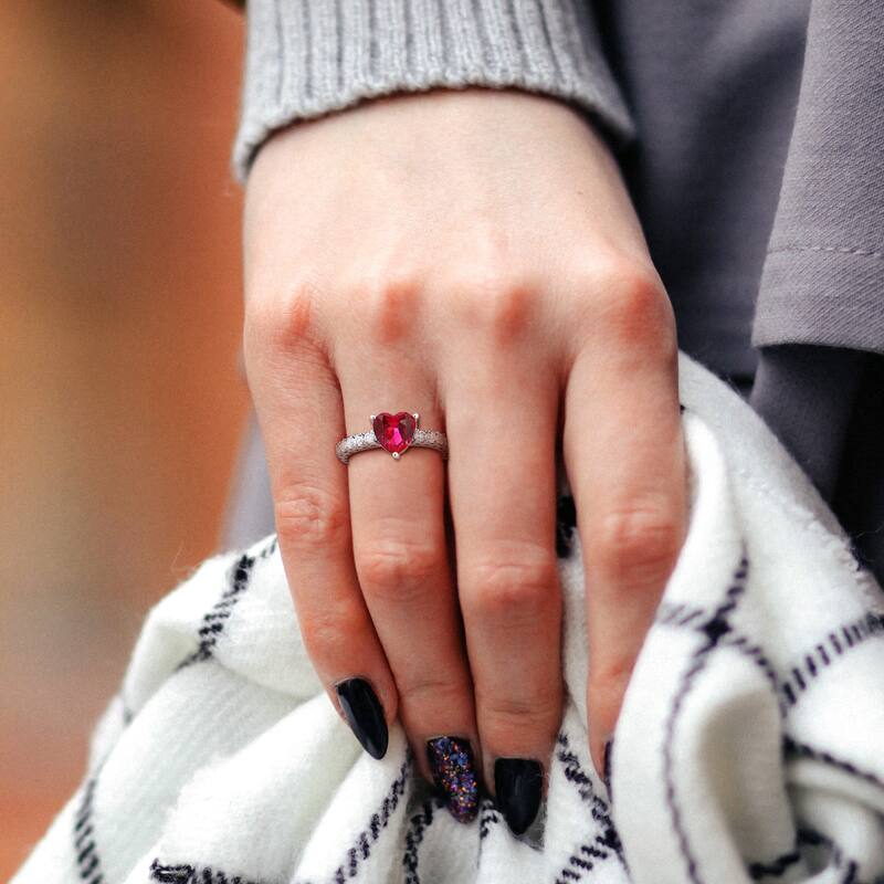 Miadora 3 7/8ct TGW Created Ruby and Created White Sapphire Heart Ring Sterling Silver