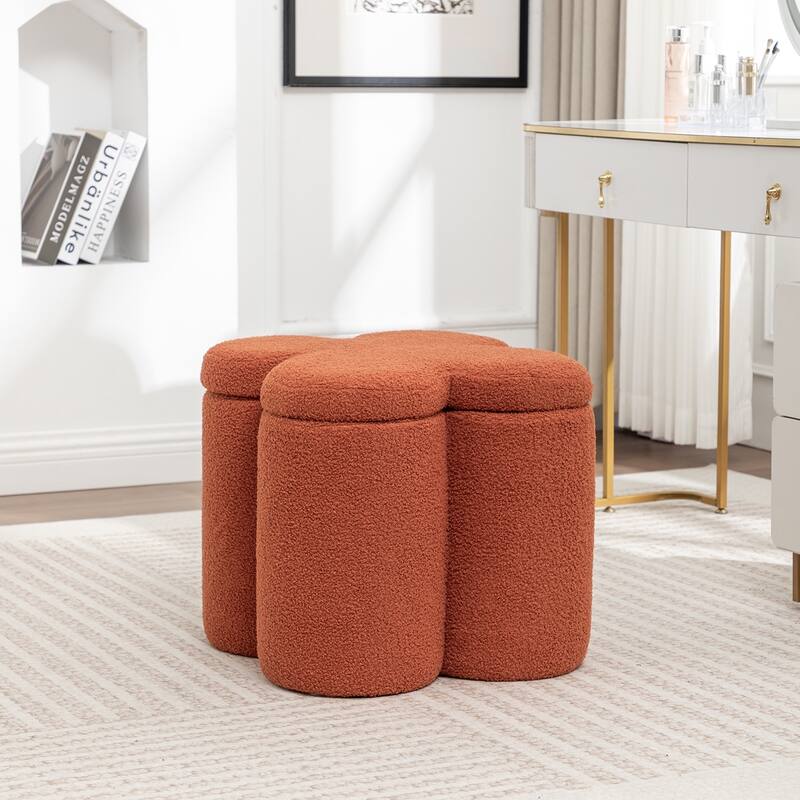 SEYNAR Modern Glam Teddy Velvet Flower Shape Storage Ottoman - Orange