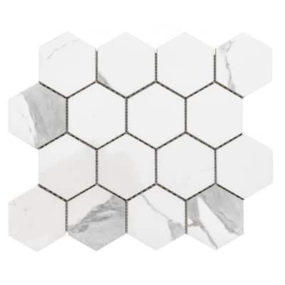 Stately Hex 11x14 Polished Porcelain Mosaic Tile - Floor, Wall, Backsplash
