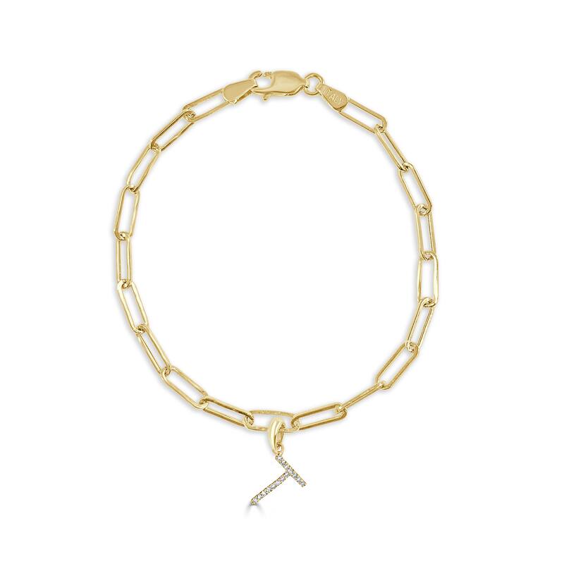 Joelle Collection Initial Bracelet Diamond 1/10 CT. TW 14K Yellow Gold Link Bracelet - T - Yellow