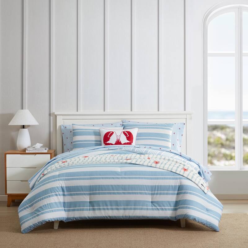 Nautica Riverside Stripe Reversible Fine Pattern Cotton Coastal Comforter (Blue)