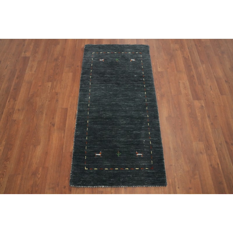 Hand Knotted Oriental 100% Wool Carpet Tribal Animal Pictorial Greys & Charcoal Gabbeh Area Rug - 4' 2'' X 2' 0''