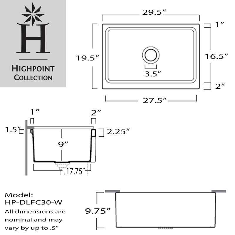 Highpoint Collection Fireclay Reversible Double Lip Farmhouse Sink