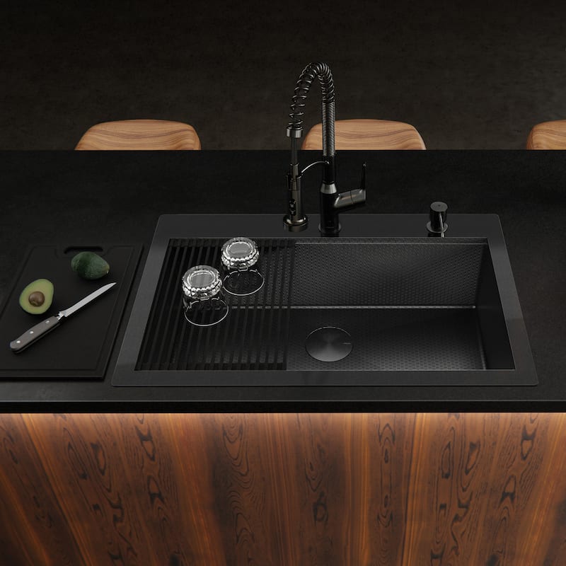 Matrix 33" Top Mount Workstation 16 Gauge Single Bowl Stainless Steel Kitchen Sink with Accessories
