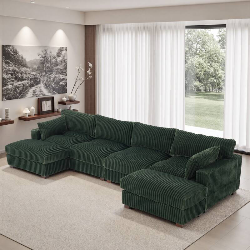 Modren Plush Oversized Modular Sectional Sofa Set with Chaise&Ottoman.
