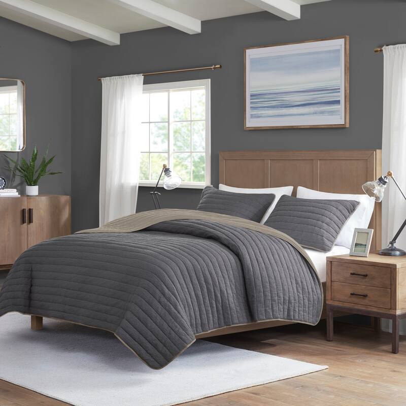 Madison Park Cameron 3 Piece Crinkled Microfiber Quilt Set