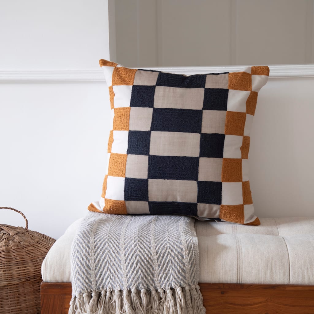 Sevita Contemporary Checkered Hand-Woven Indoor Throw Pillow