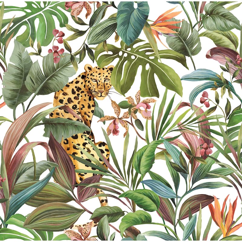Daisy Bennett Designs Tropical Leopard Peel and Stick Wallpaper - 27 in. W x 18 ft. L - Gloss White