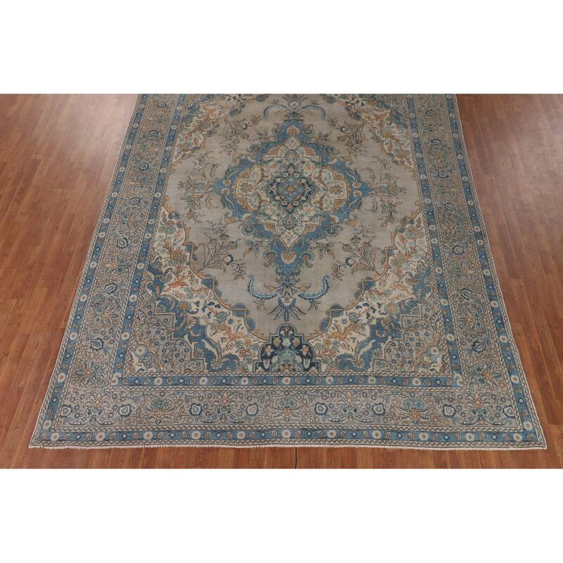 Distressed Tabriz Vintage Persian Area Rug Handmade Wool Carpet - 9'3" x 12'10"