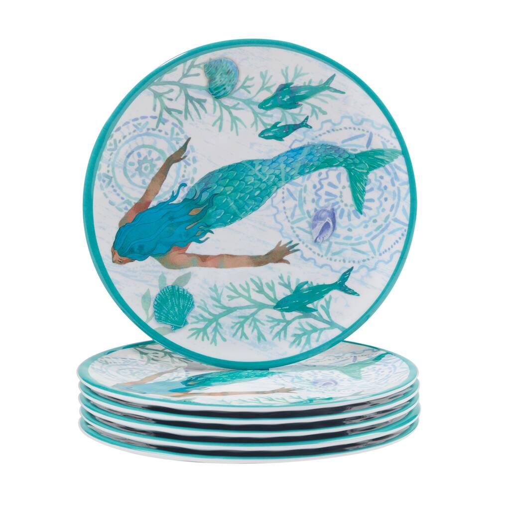 Certified International Serene Seas 9" Melamine Salad/Dessert Plates, Set of 6 - 9" Dia.