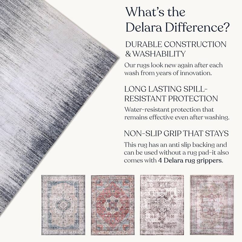 Delara Machine Washable Area Rug, Soft & Durable, Non-Slip Backing, Eco- Friendly GRS certified.