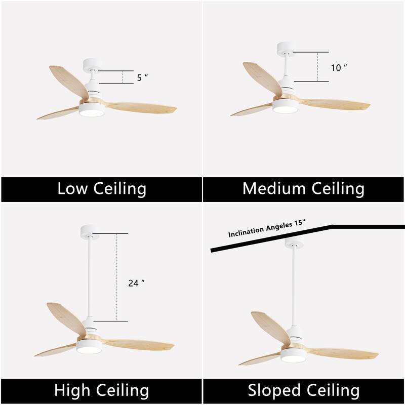 48" and 52" Integrated LED Ceiling Fan with Light and Remote, Reversible DC Motor