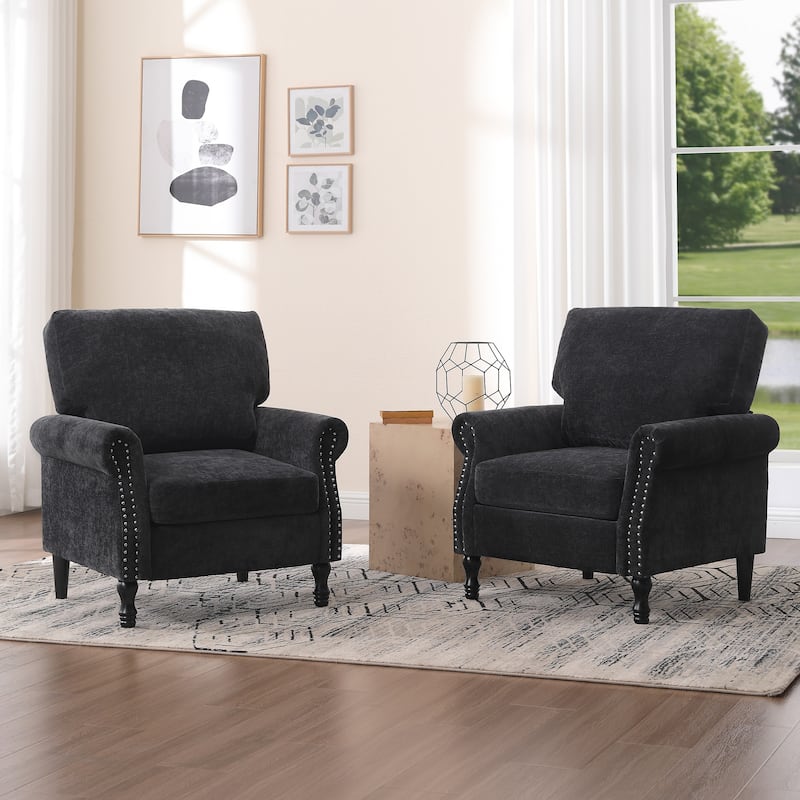 Modern Upholstered Armchair Nailhead Trim Accent Chair (Set of 2)