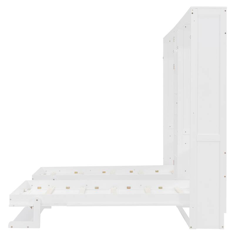 Dual Twin Wall Murphy Beds with Cabinets & Shelves, Space-Saving Bedroom Solution