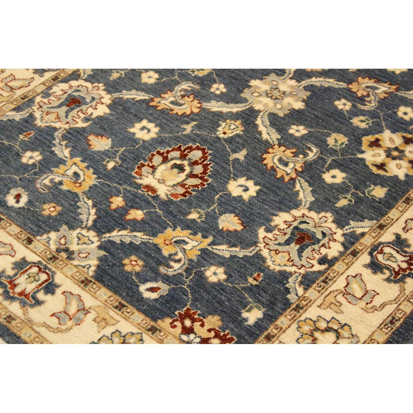 Oriental Ziegler Lincoln Blue Ivory HandKnotted Wool Rug 4'0'' x 5