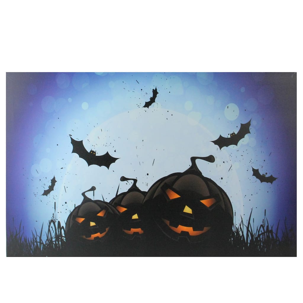 LED Lighted Jack-O-Lanterns Bats Halloween Canvas Wall Art 23.5 x 15.5
