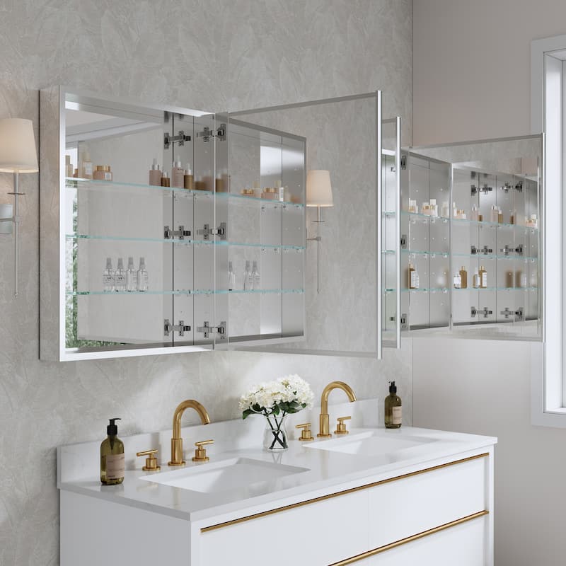 56''/64''W X 30''H Recessed Or Surface Wall Mount Bathroom Medicine Cabinet With Adjustable Glass Shelves