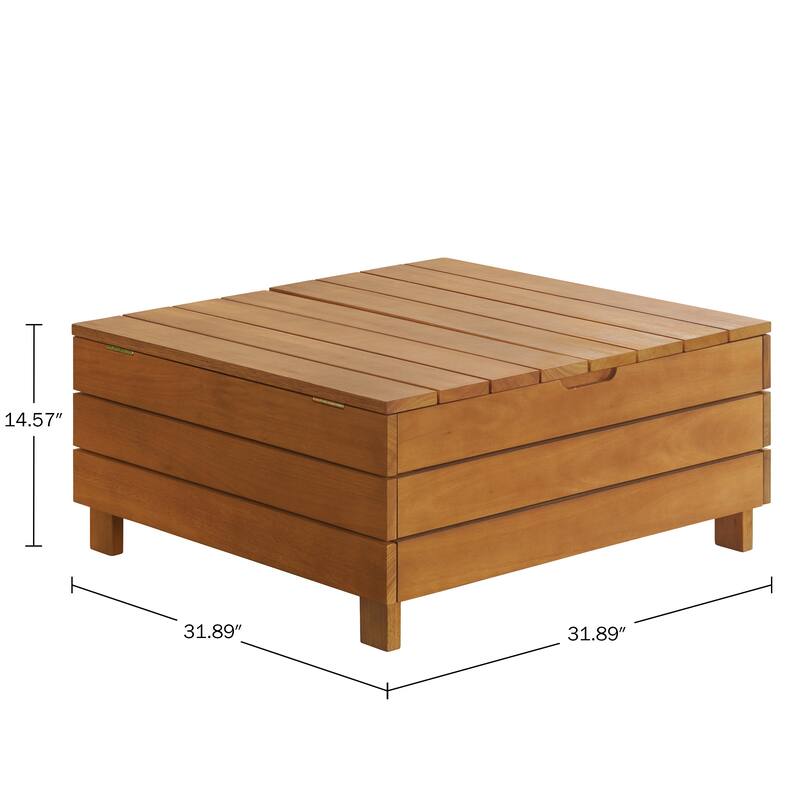 Barton Outdoor Eucalyptus Wood Coffee Table with Lift Top Storage Compartment - Brown - 31.9 in W x 31.9 in D 14.6 in H
