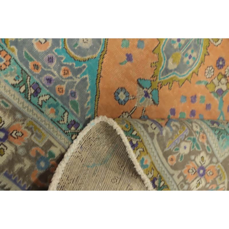 Hand Knotted Oriental 100% Wool Carpet Traditional Floral Oranges & Rust Tabriz Area Rug - 9' 1'' X 6' 4''