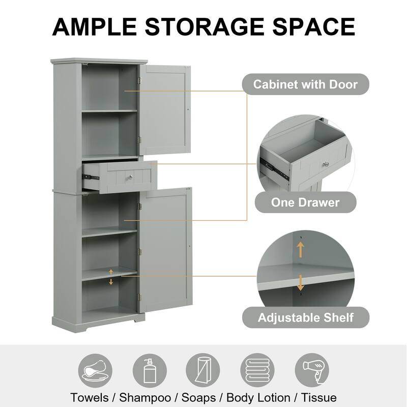 Freestanding Bathroom Cabinet with 2 Doors, 1 Drawer, Adjustable Shelf & Anti-Tip Device, 67.3'' Tall