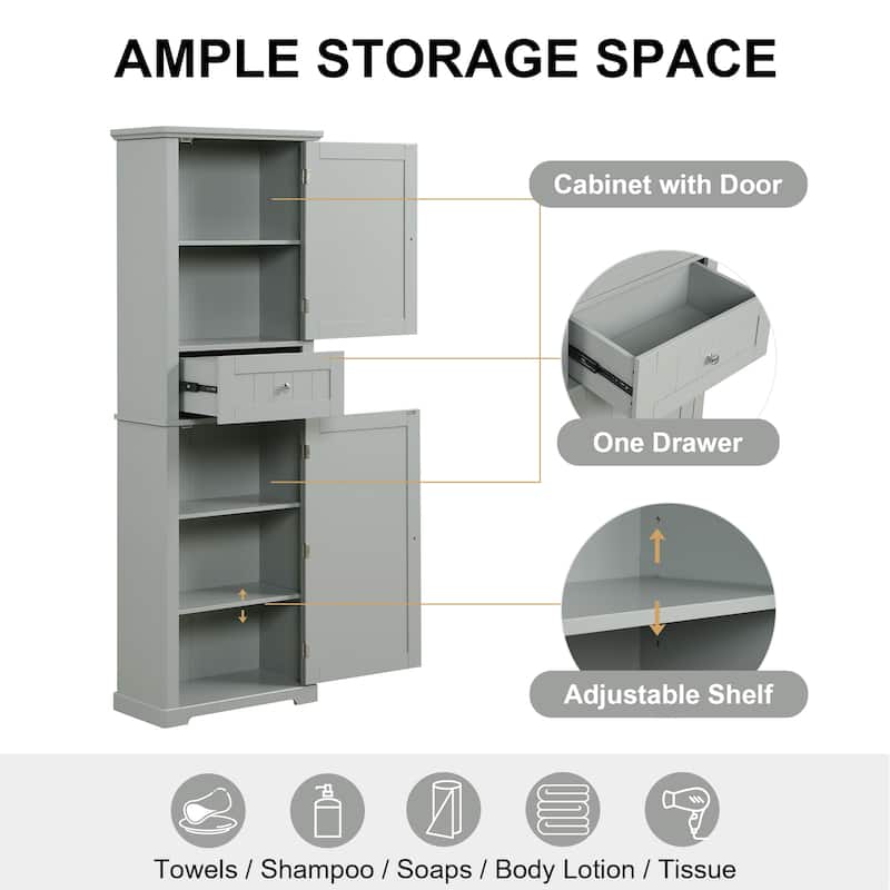 Tall Bathroom Storage Cabinet,Freestanding,MDF Board with Painted Finish - N/A