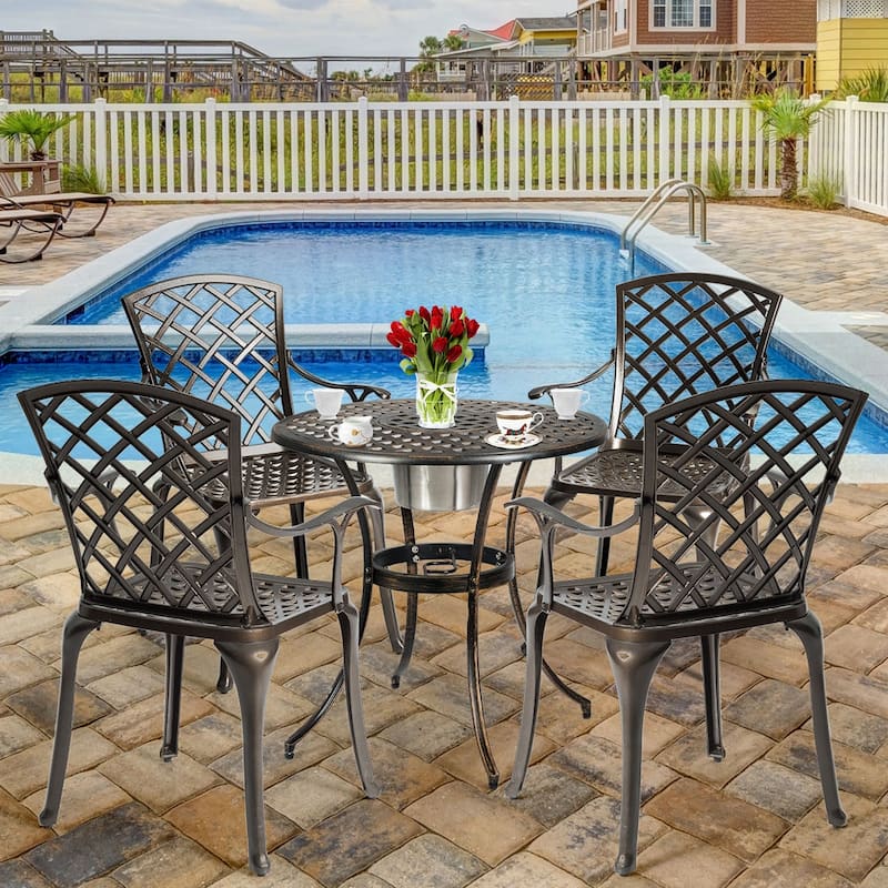 Costway Outdoor Cast Aluminum Arm Dining Chairs Set of 2 Patio Bistro